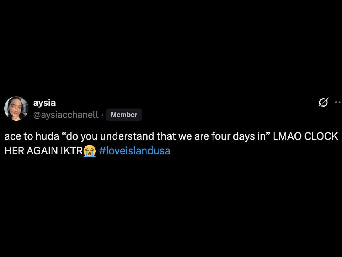 Netizens react to Ace "clocking" Huda (Image via X/@aysiacchanell)